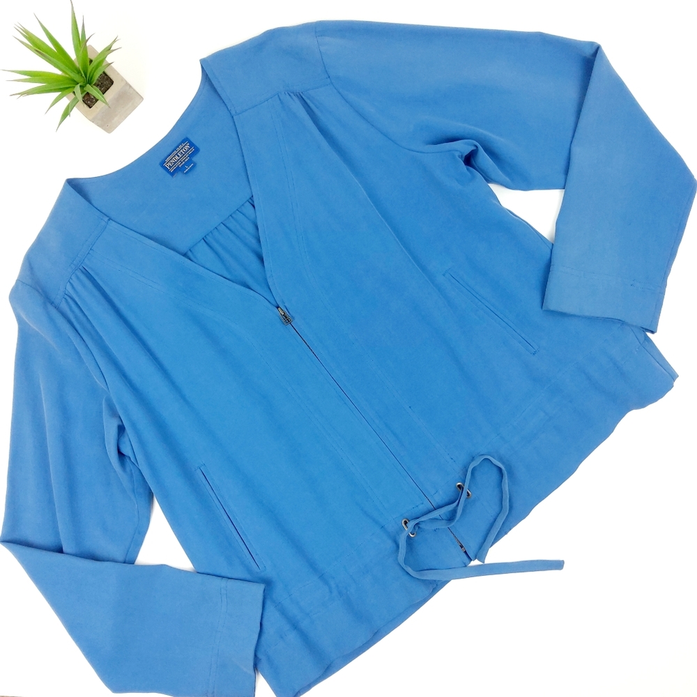 Pendleton Soft Blue Silk Top Size Large - image 1